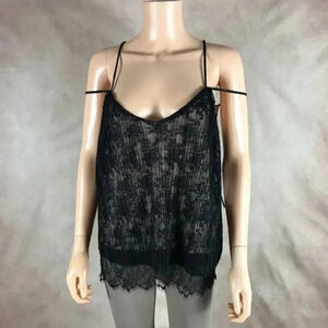LILY BLACK Strappy Layered Lace Hem Tank NWT SMALL